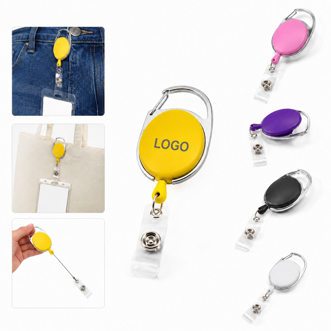 Retractable Badge Reel with Carabiner and ID Card Holder