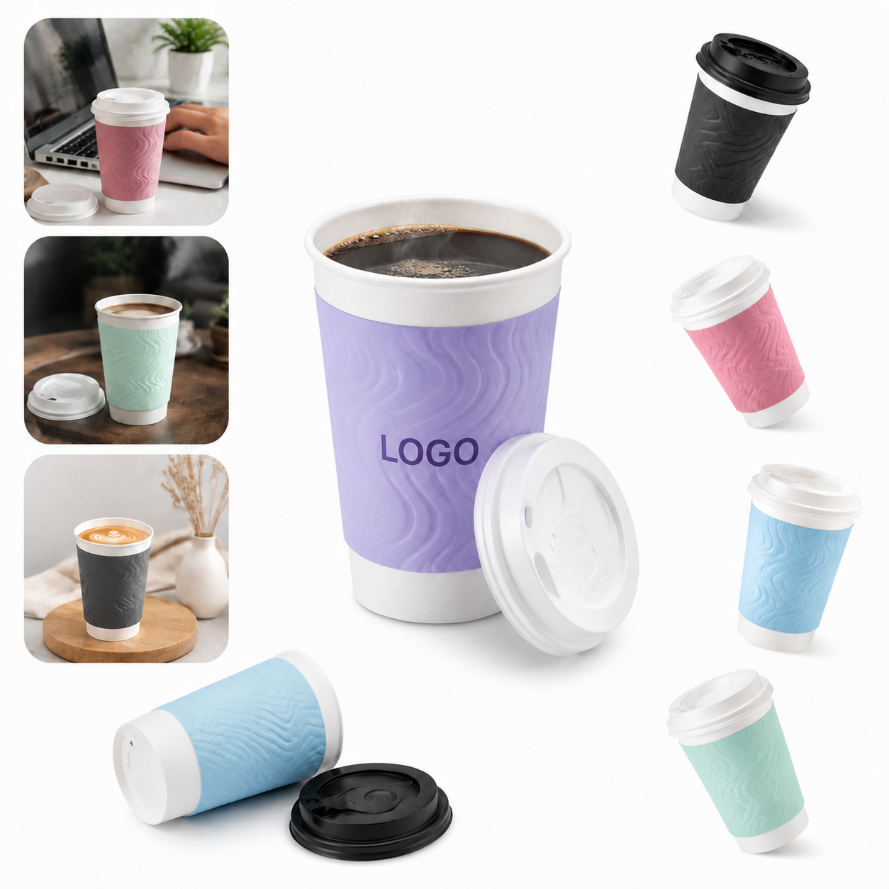 Eco Coffee Cup with Corrugated Sleeve in Multiple Colors