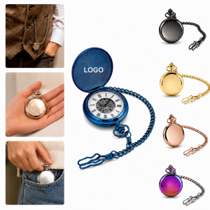 Classic Roman Numeral Pocket Watch with Chain
